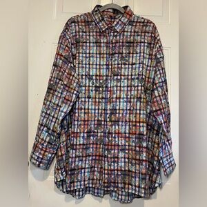 Visconti Black Long Sleeve Size 3XLB Paint Gingham Multicolored Button-Down Mens